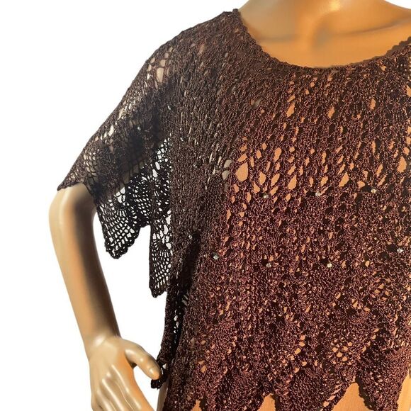 Women’s One Size Handmade Crochet Knit Poncho Cover Up Top Open Sweater - Picture 2 of 12